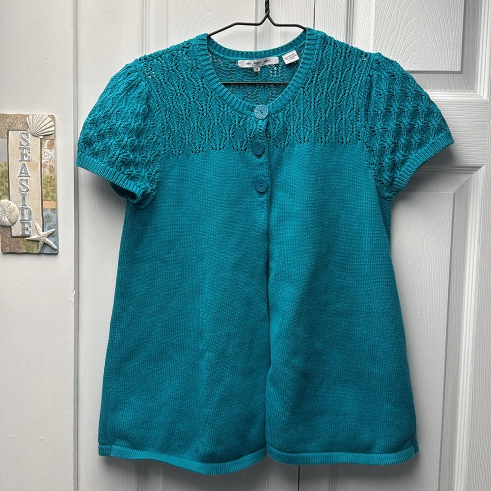 eight eight eight Blue Smocked Blouse with Short Sleeves